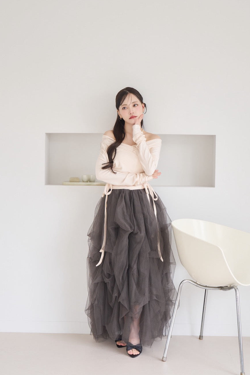 drape ribbon tulle skirt