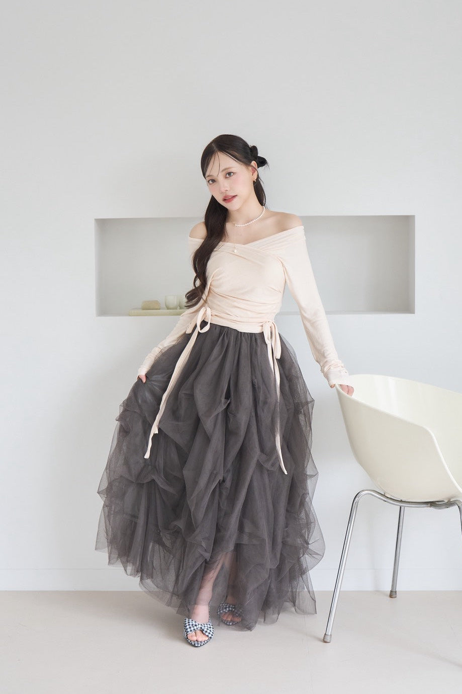 drape ribbon tulle skirt