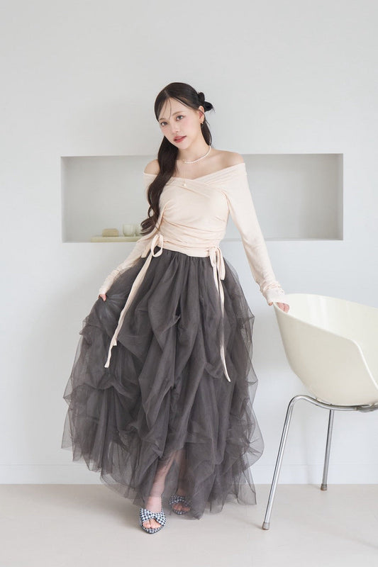 drape ribbon tulle skirt