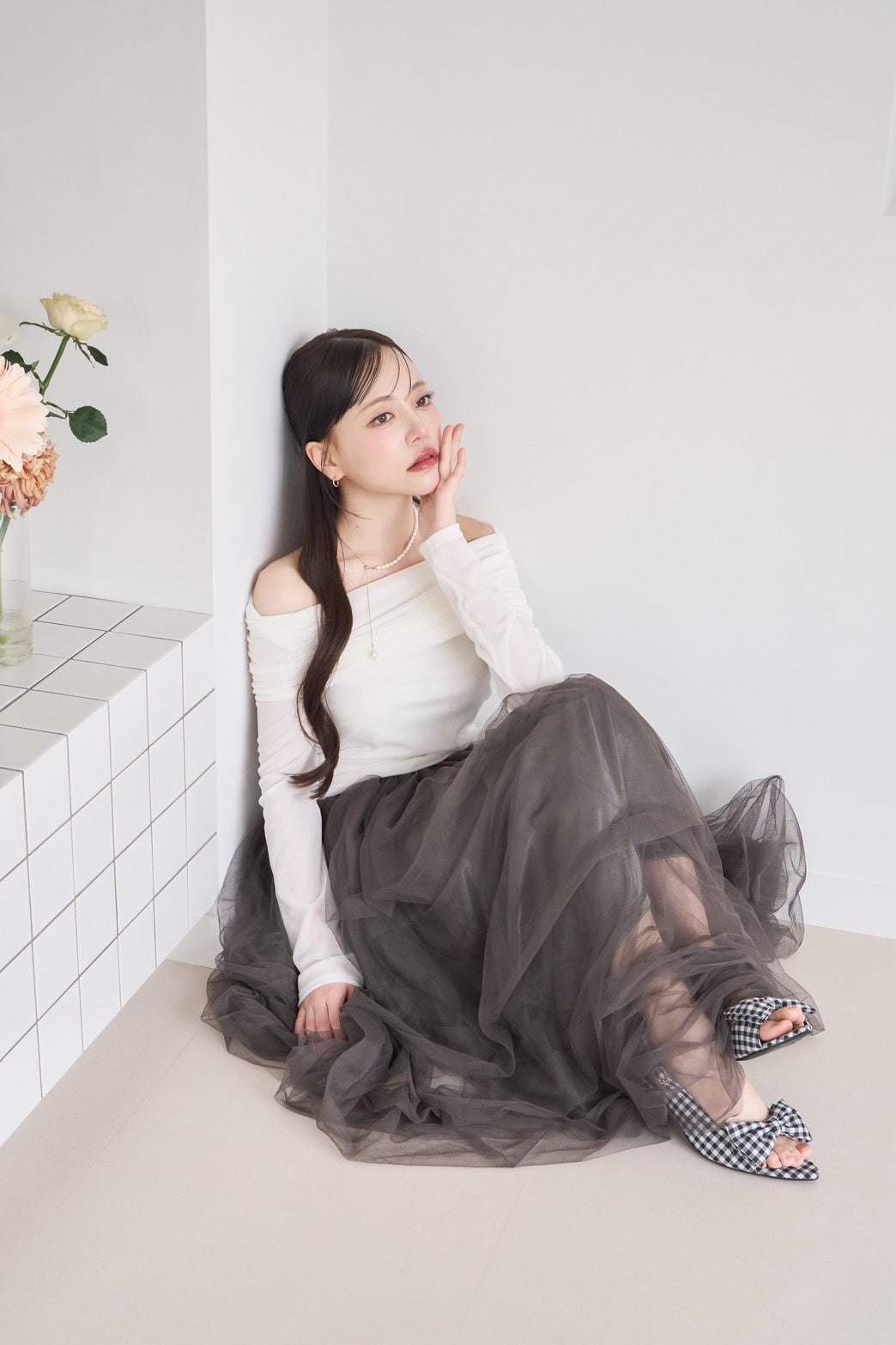 drape ribbon tulle skirt