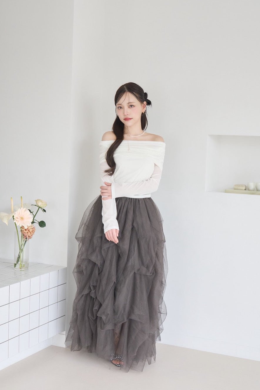 drape ribbon tulle skirt