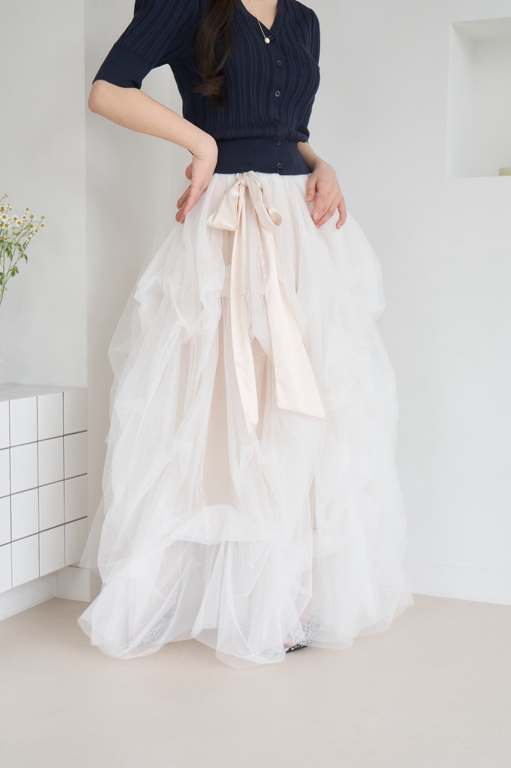 drape ribbon tulle skirt