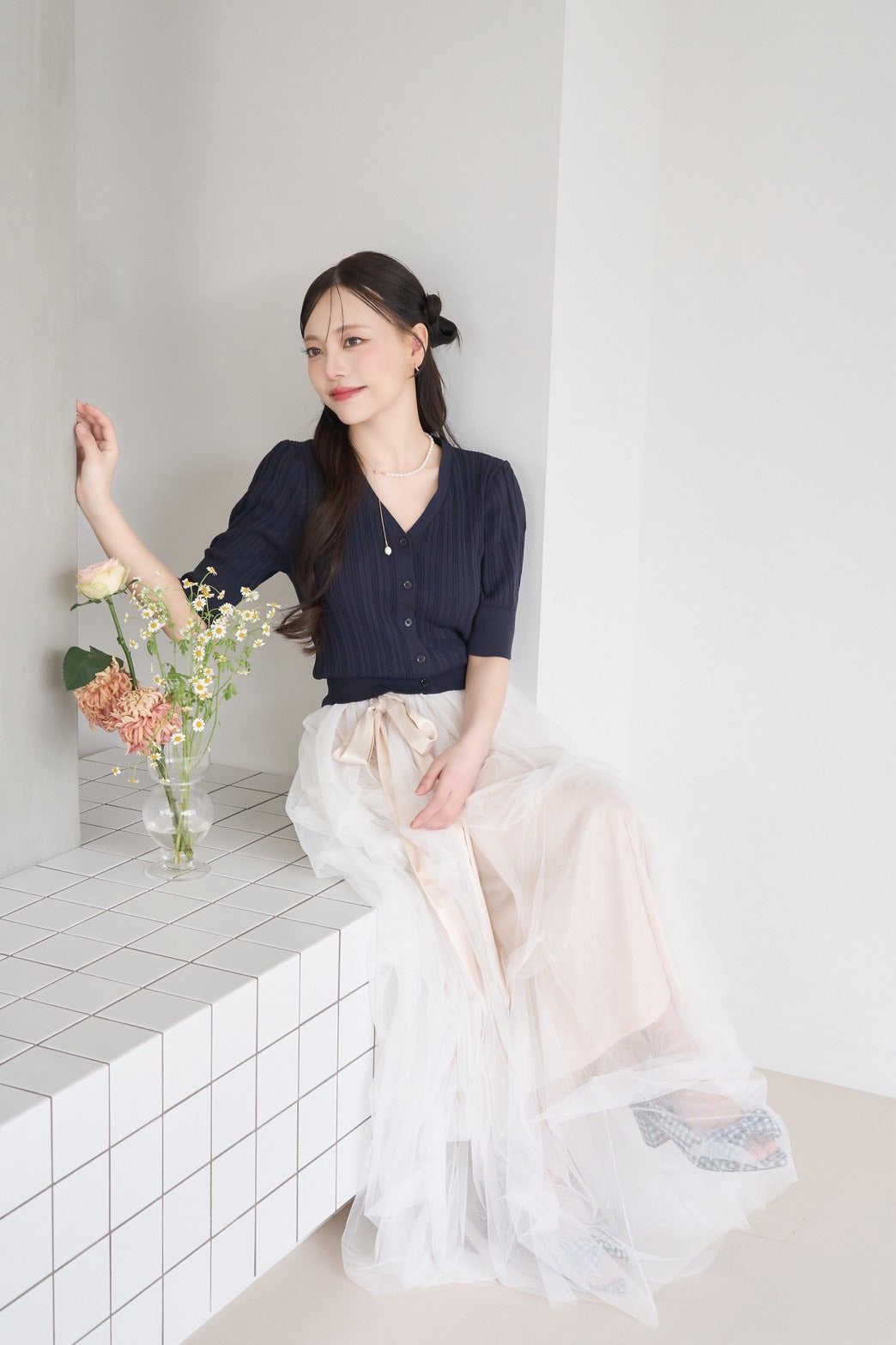 drape ribbon tulle skirt