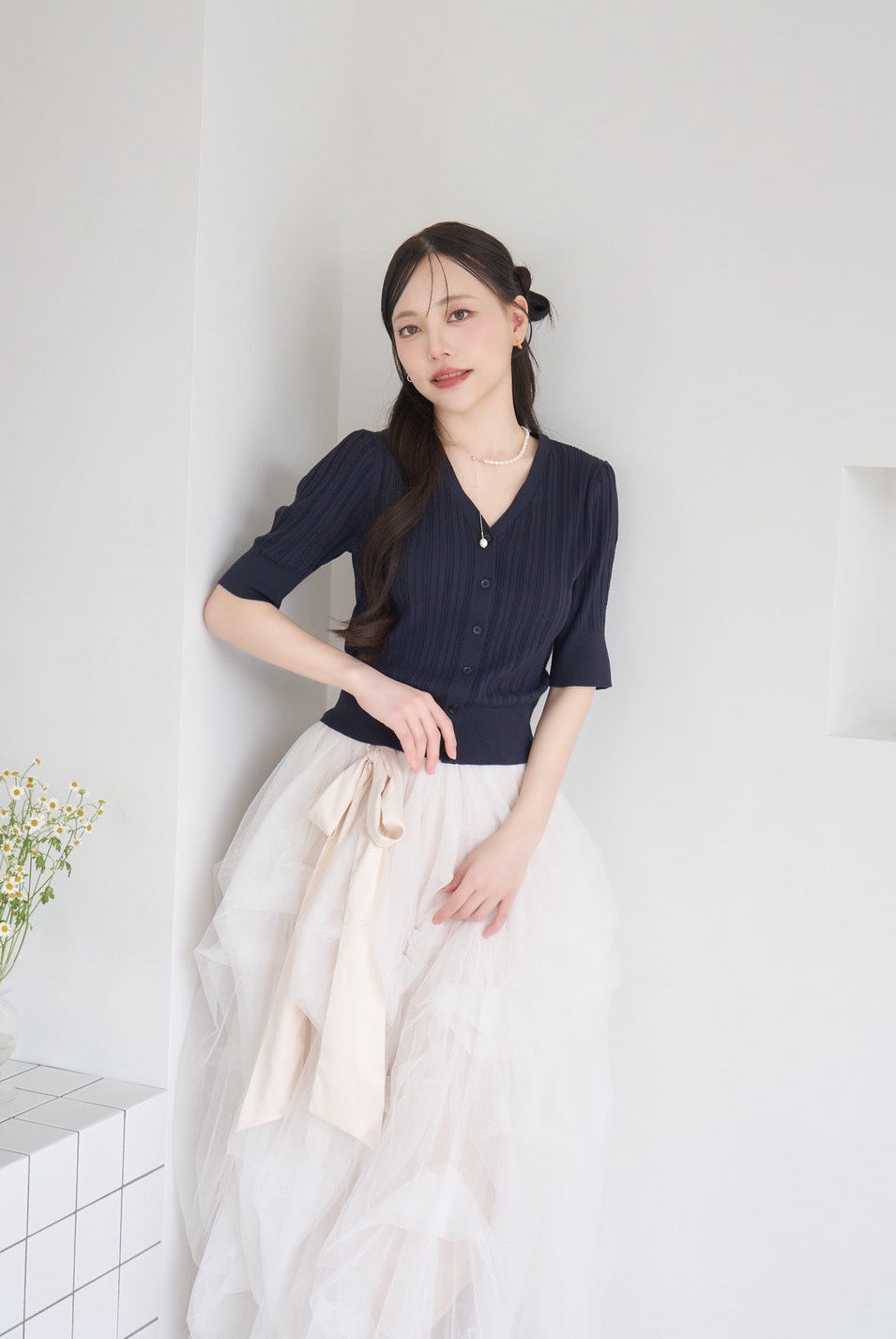 drape ribbon tulle skirt
