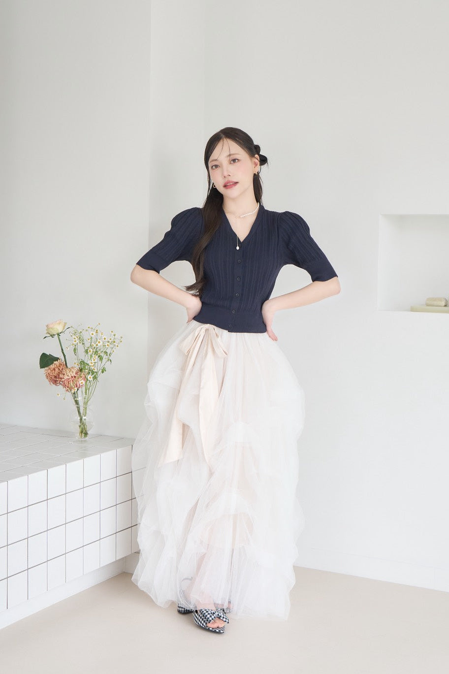 drape ribbon tulle skirt