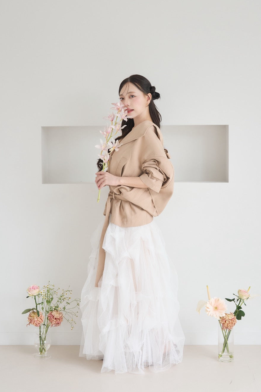drape ribbon tulle skirt | POMIII PARTAGE