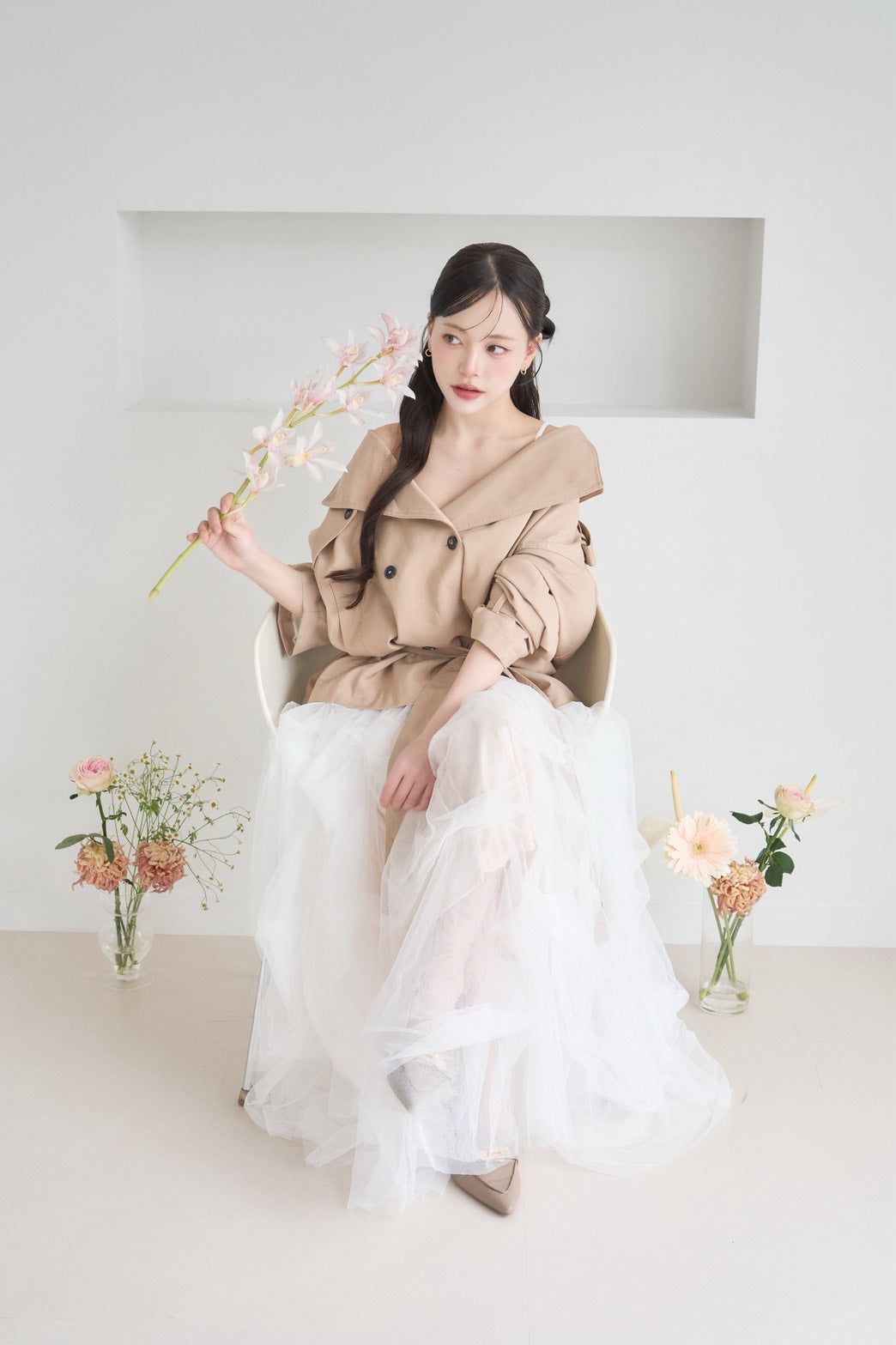 drape ribbon tulle skirt