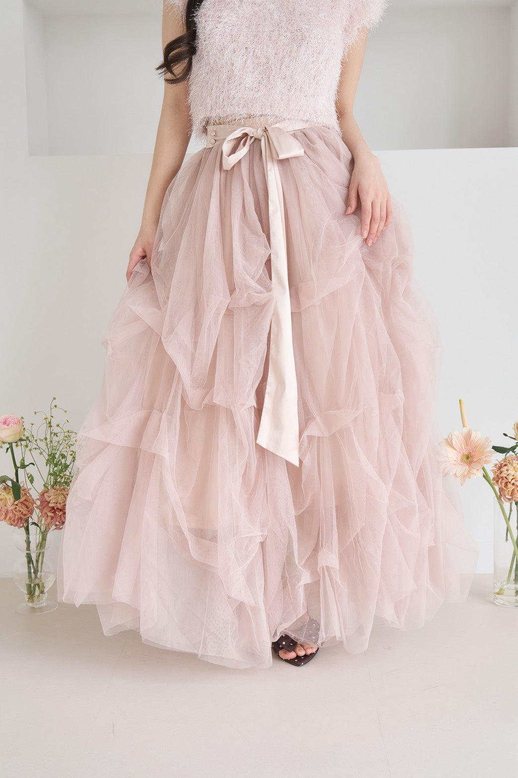drape ribbon tulle skirt