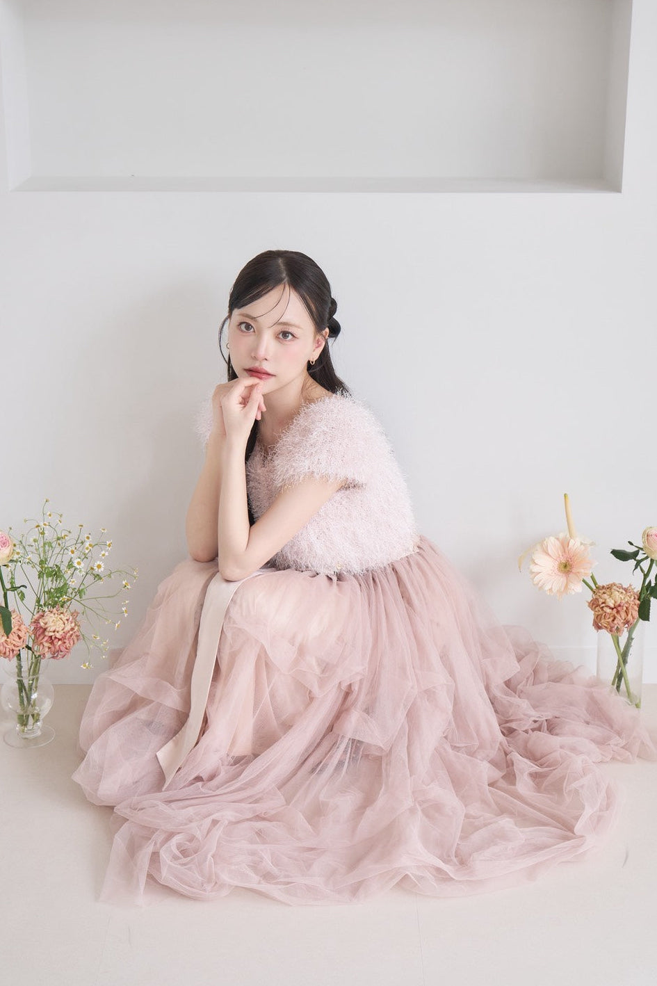 drape ribbon tulle skirt