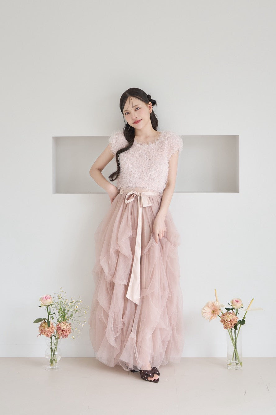 drape ribbon tulle skirt