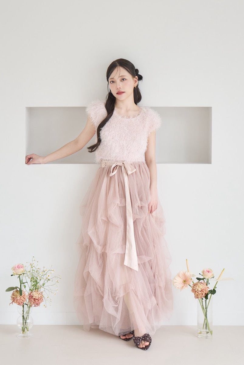 drape ribbon tulle skirt