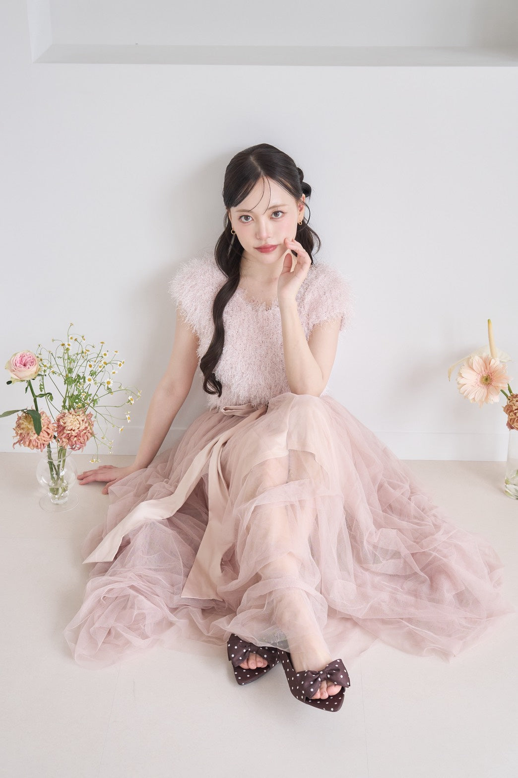 drape ribbon tulle skirt