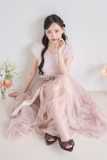 drape ribbon tulle skirt